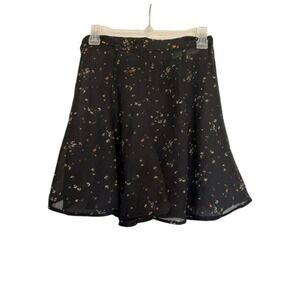 Necessary Objects Vintage 90s Black Floral Mini Skirt High Waist Flared XS EUC